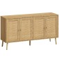 Μπουφές Rattan με 4 πόρτες, μπουφές κουζίνας boho με 2 ρυθμιζόμενα ράφια, εμφάνιση από φυσικό ξύλο
