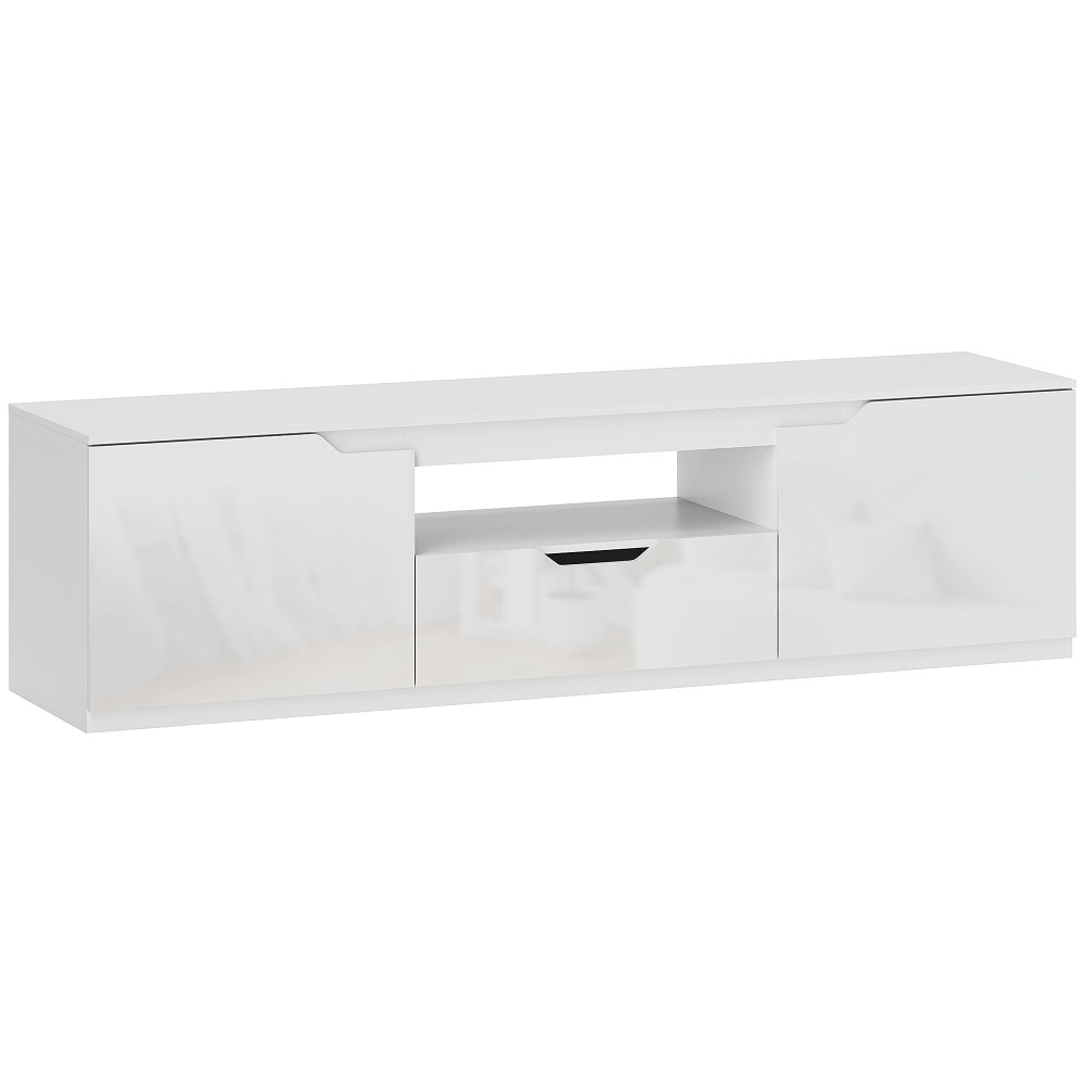 Τηλεόραση lowboard, high gloss, για τηλεοράσεις έως 65'', 3 θήκες, συρτάρι, 160 x 38 x 43 cm, λευκό
