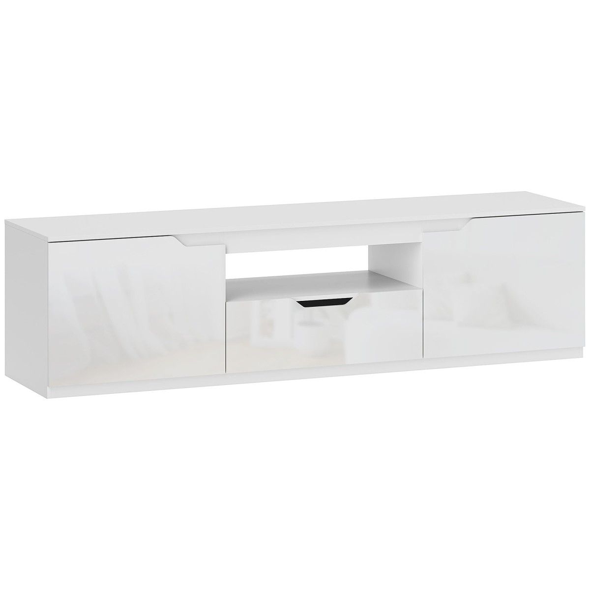 Τηλεόραση lowboard, high gloss, για τηλεοράσεις έως 65'', 3 θήκες, συρτάρι, 160 x 38 x 43 cm, λευκό