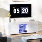 Έπιπλο τηλεόρασης με φωτισμό LED, 2 πόρτες ντουλαπιών, γυάλινο ράφι, τρύπες καλωδίων, σαλόνι, νοβοπάν, λευκό