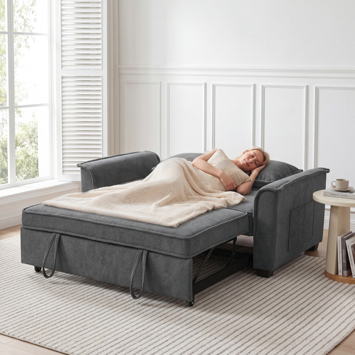 Καναπές-κρεβάτι Futon Ρυθμιζόμενη 2θέσια πλάτη με 2 μαξιλάρια σε σκούρο γκρι