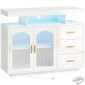 Μπουφές με φωτισμό LED, ενσωματωμένες πρίζες, 3 συρτάρια, ράφια και 2 ακρυλικές πόρτες, γυαλιστερό λευκό