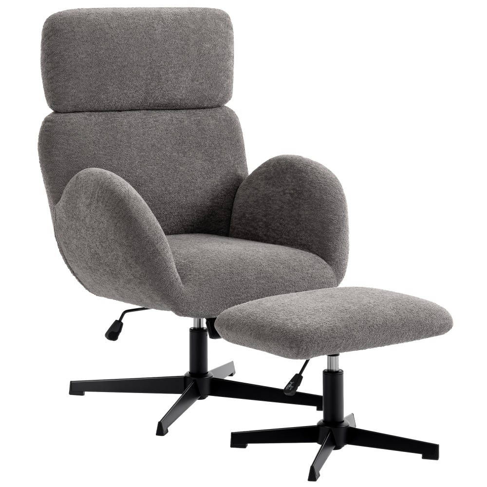 Περιστρεφόμενη πολυθρόνα με υποπόδιο, πολυθρόνα με ρυθμιζόμενο ύψος με ρυθμιζόμενο προσκέφαλο, λειτουργία λικνίσματος, γκρι