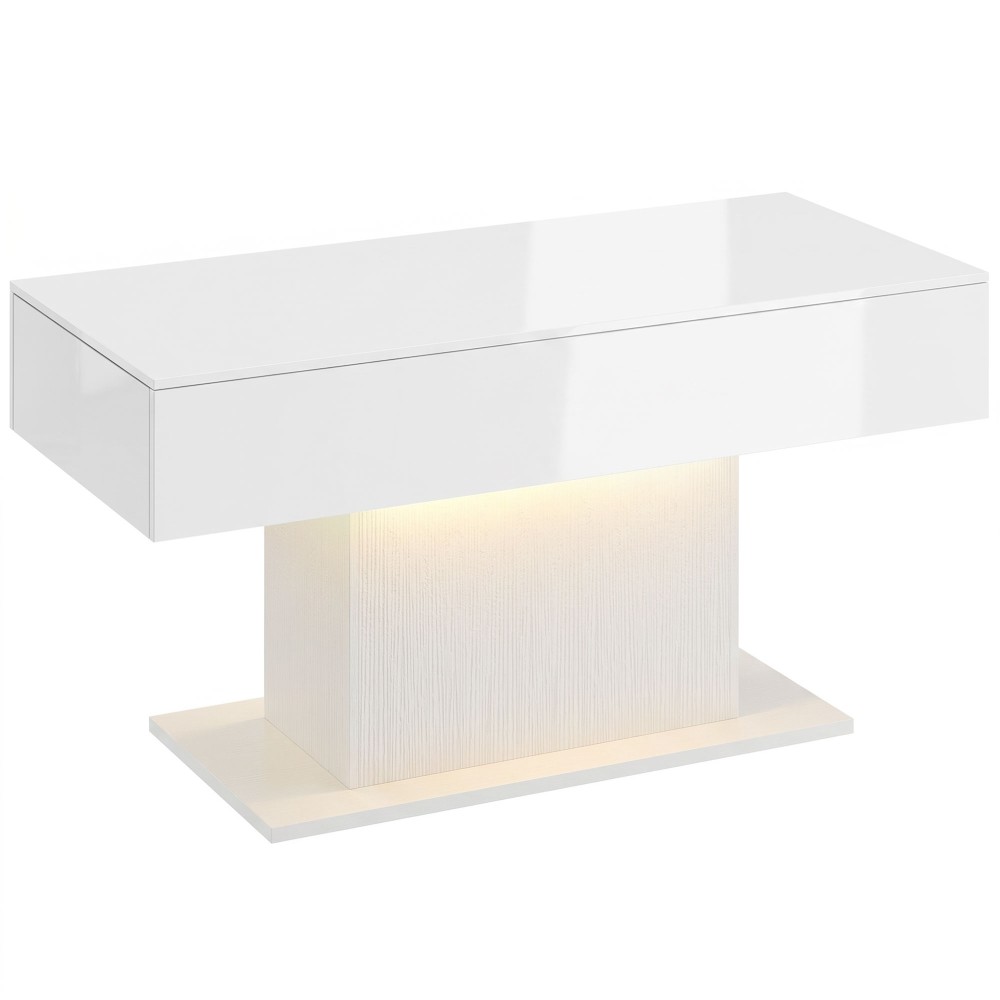 Τραπεζάκι σαλονιού LED με αποθηκευτικό χώρο, high gloss, μοντέρνο, 2 συρτάρια & τηλεχειριστήριο, λευκό