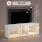 Χαμηλή σανίδα τηλεόρασης με φωτισμό RGB LED, μοντέρνα έπιπλα τηλεόρασης με ρυθμιζόμενα γυάλινα ράφια, για τηλεοράσεις έως 75 ίντσες, λευκό