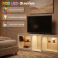 Χαμηλή σανίδα τηλεόρασης με φωτισμό RGB LED, μοντέρνα έπιπλα τηλεόρασης με ρυθμιζόμενα γυάλινα ράφια, για τηλεοράσεις έως 75 ίντσες, λευκό
