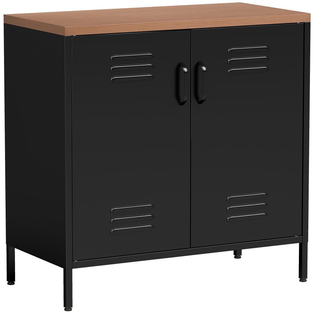 Μπουφές Μεταλλικός 80x40x80cm Βιομηχανικός Αποθηκευτικός Ντουλάπα με 2 Πόρτες και Ρυθμιζόμενο Ράφι για Σαλόνι Γραφείο Μαύρο