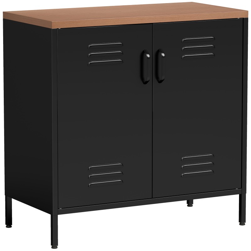 Μπουφές Μεταλλικός 80x40x80cm Βιομηχανικός Αποθηκευτικός Ντουλάπα με 2 Πόρτες και Ρυθμιζόμενο Ράφι για Σαλόνι Γραφείο Μαύρο