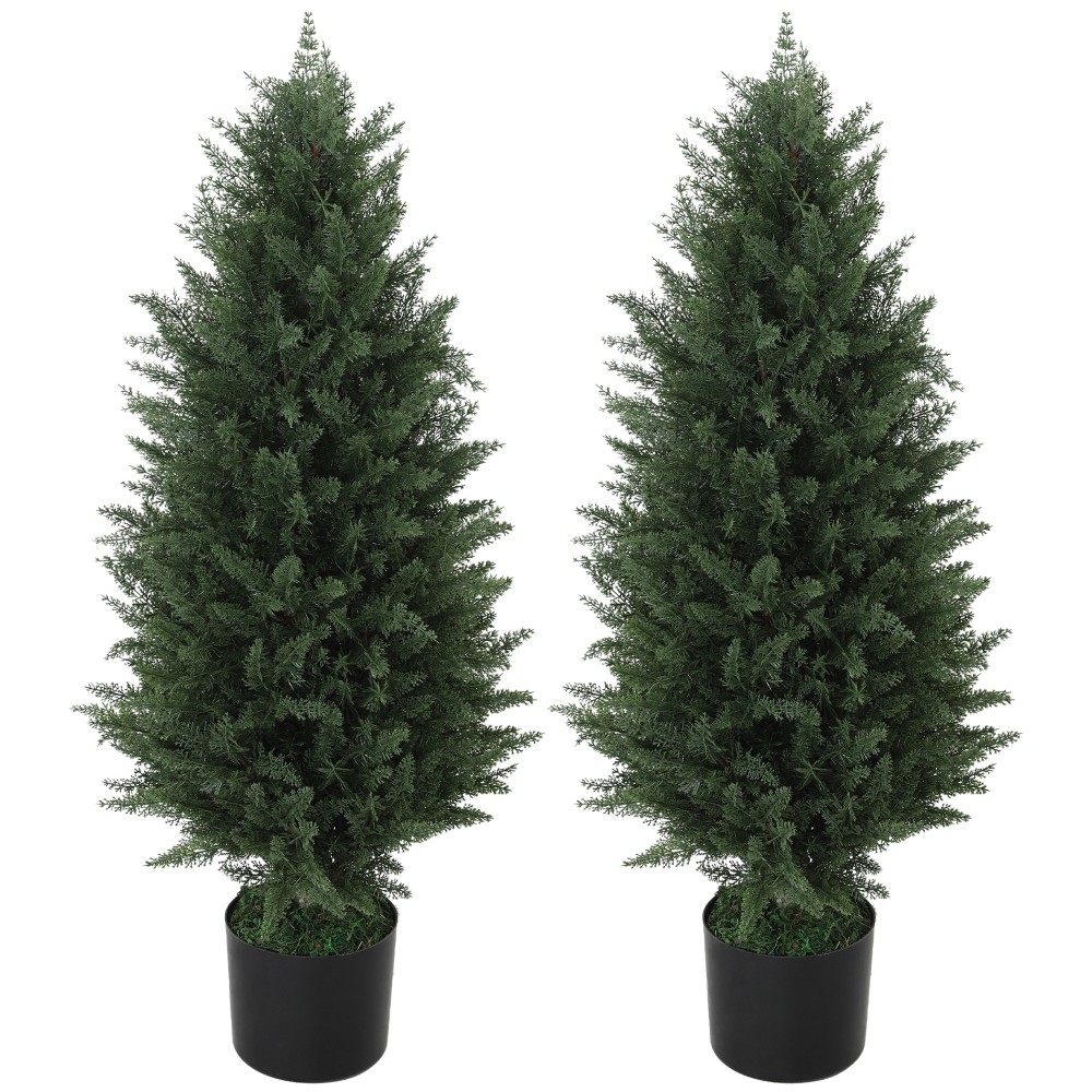 Σετ 2 τεχνητά κυπαρίσσια με 831 φύλλα με τσιμεντοδοχείο Τεχνητό φυτό ανθεκτικό στην υπεριώδη ακτινοβολία 90cm Πράσινο