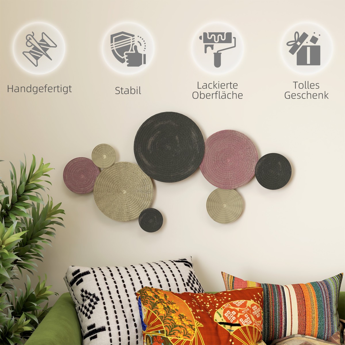 Σετ Διακόσμησης Τοίχων Design Disc, 8 Μεταλλικοί Δίσκοι, Ευέλικτο, Πολύχρωμο