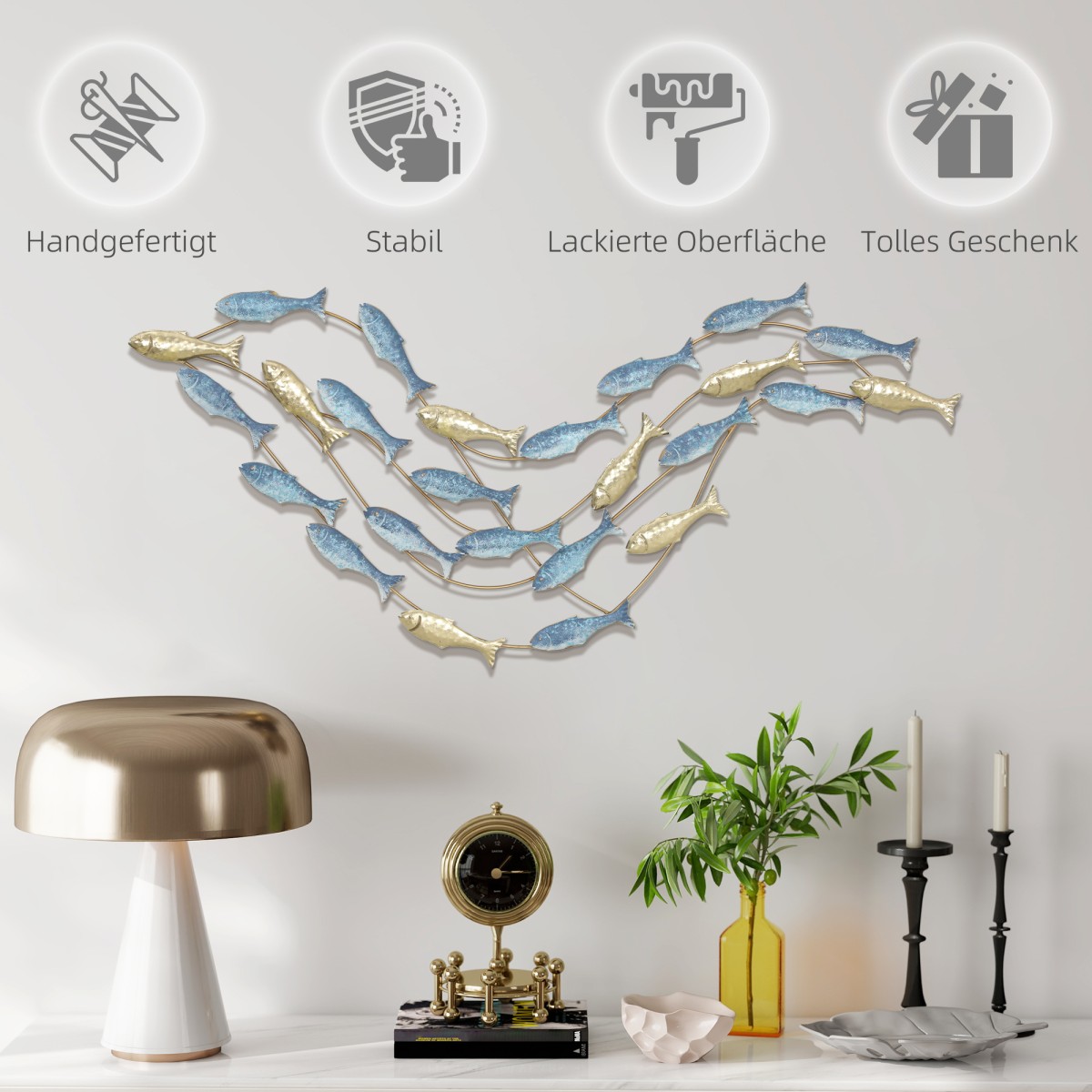 Μεταλλικός τοίχος Fish Design Ανθεκτικό στη σκουριά Μοντέρνο στυλ Κομψό γαλάζιο