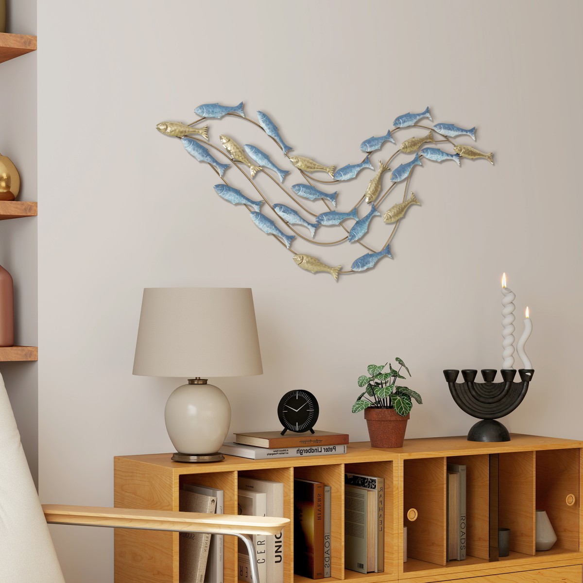 Μεταλλικός τοίχος Fish Design Ανθεκτικό στη σκουριά Μοντέρνο στυλ Κομψό γαλάζιο