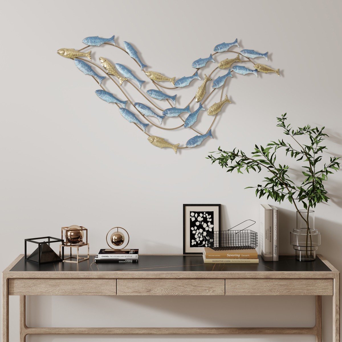 Μεταλλικός τοίχος Fish Design Ανθεκτικό στη σκουριά Μοντέρνο στυλ Κομψό γαλάζιο