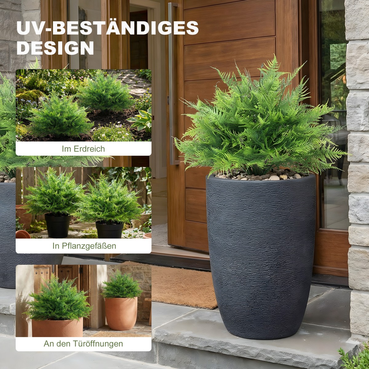 Τεχνητά φυτά τεχνητά Boston Fern Bushes ανθεκτικά στην υπεριώδη ακτινοβολία Τεχνητά φυτά με πασσάλους Σετ 2 60 cm για βεράντα στον κήπο