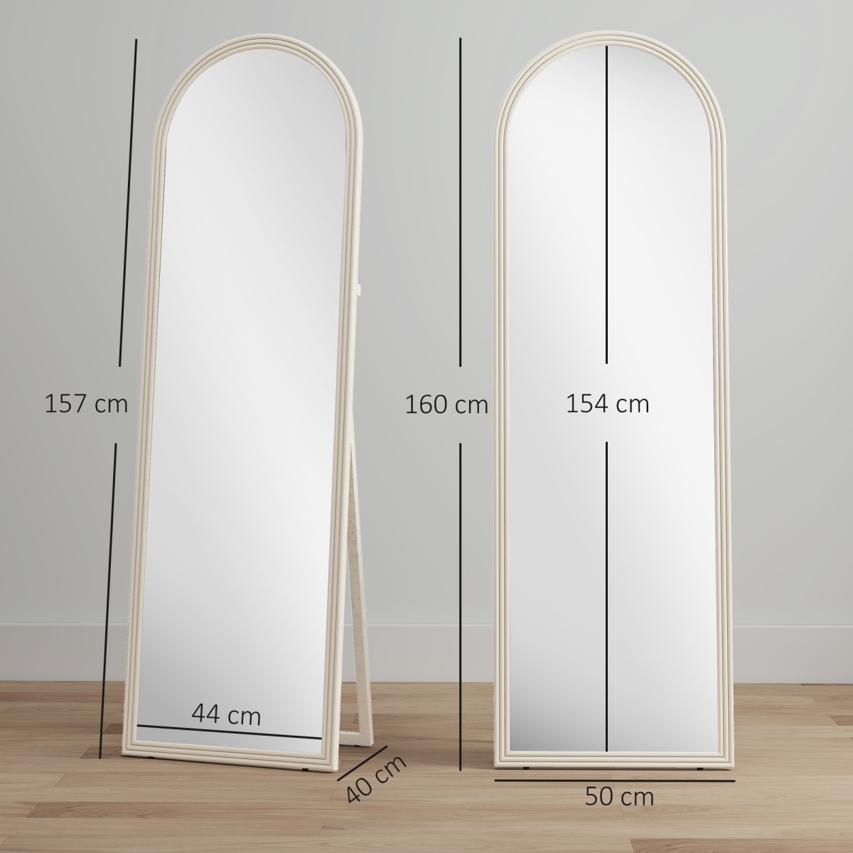 Ολόσωμος Καθρέφτης 50 x 160 cm Ανεξάρτητος Επιτοίχιος Πλαίσιο Αψίδας Λευκός