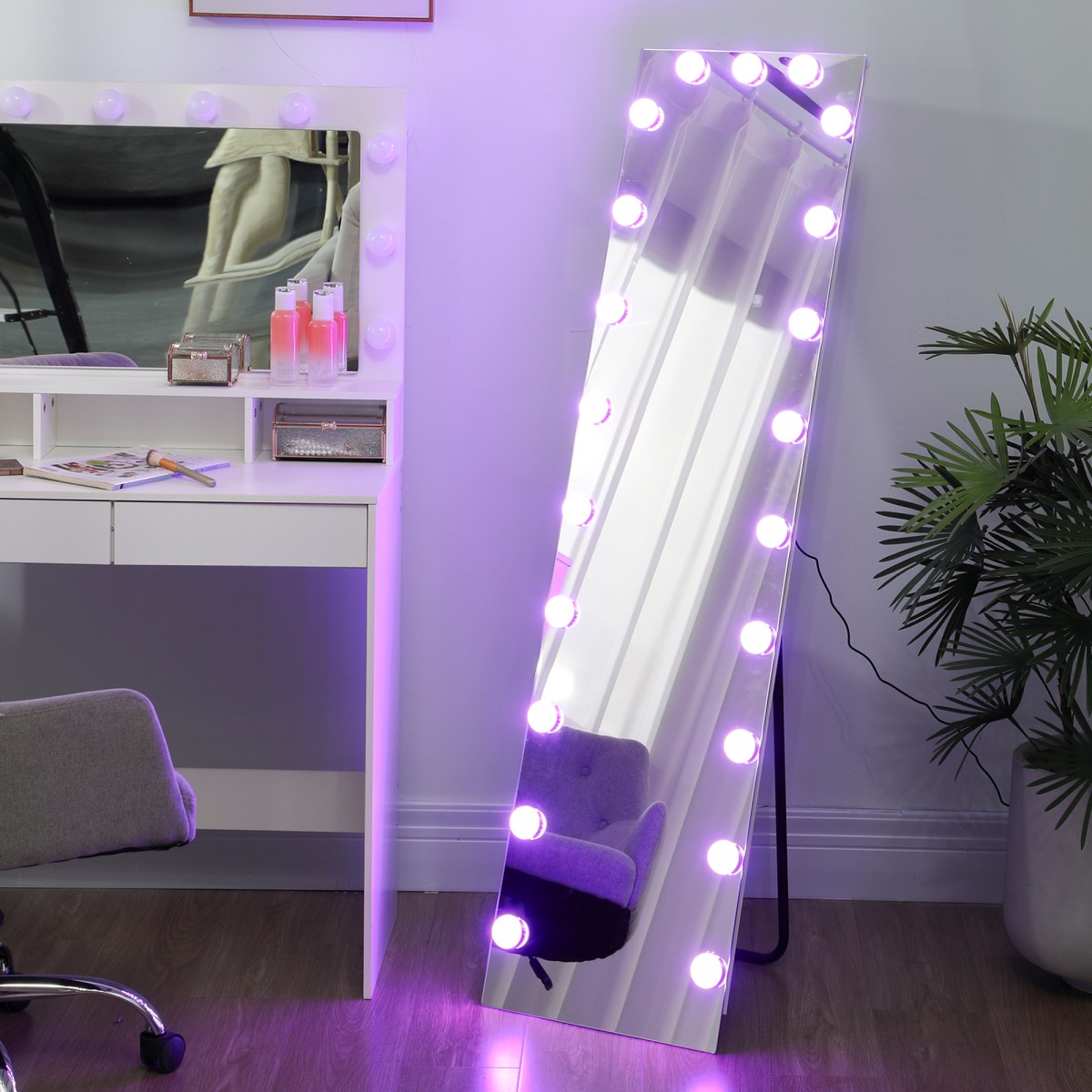 Ολόσωμος καθρέφτης 150x40 cm όρθιος καθρέφτης RGB-LED με 21 λαμπτήρες 7 φωτεινά χρώματα διακόπτης αφής λειτουργία μνήμης
