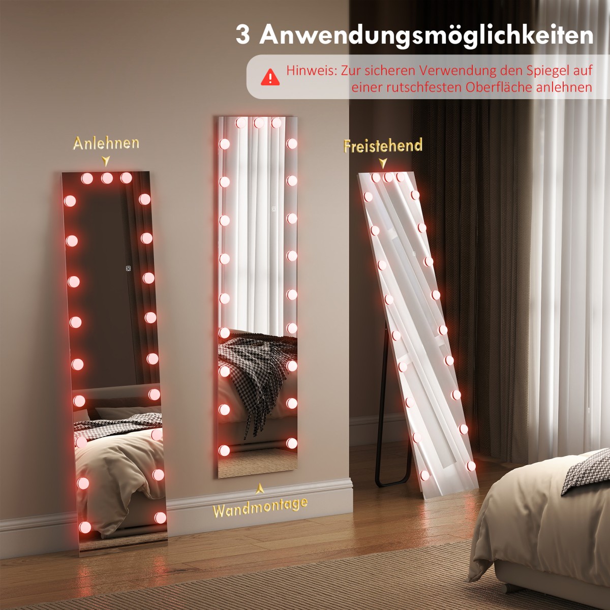 Ολόσωμος καθρέφτης 150x40 cm όρθιος καθρέφτης RGB-LED με 21 λαμπτήρες 7 φωτεινά χρώματα διακόπτης αφής λειτουργία μνήμης