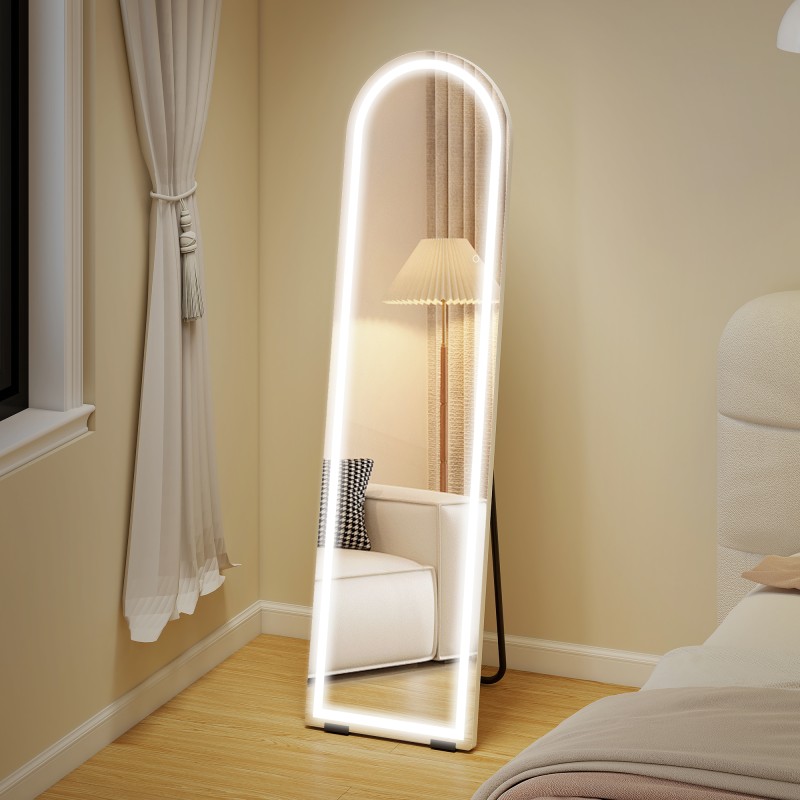 Ολόσωμος καθρέφτης με φώτα LED, 150 x 40 cm, σε σχήμα τόξου, με δυνατότητα ρύθμισης ρύθμισης, 3 χρώματα φωτός, ανεξάρτητος ή επιτοίχιος, λευκό