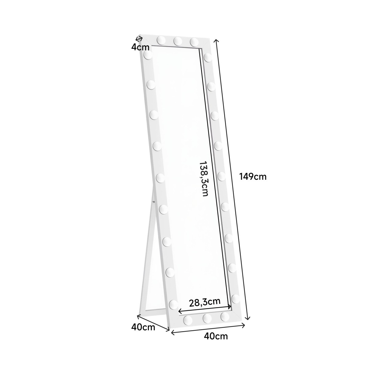 Ολόσωμος καθρέφτης 150x40 cm Καθρέφτης LED με 24 λαμπτήρες 3 ανοιχτόχρωμα, ελεύθερος ή με κλίση λευκό