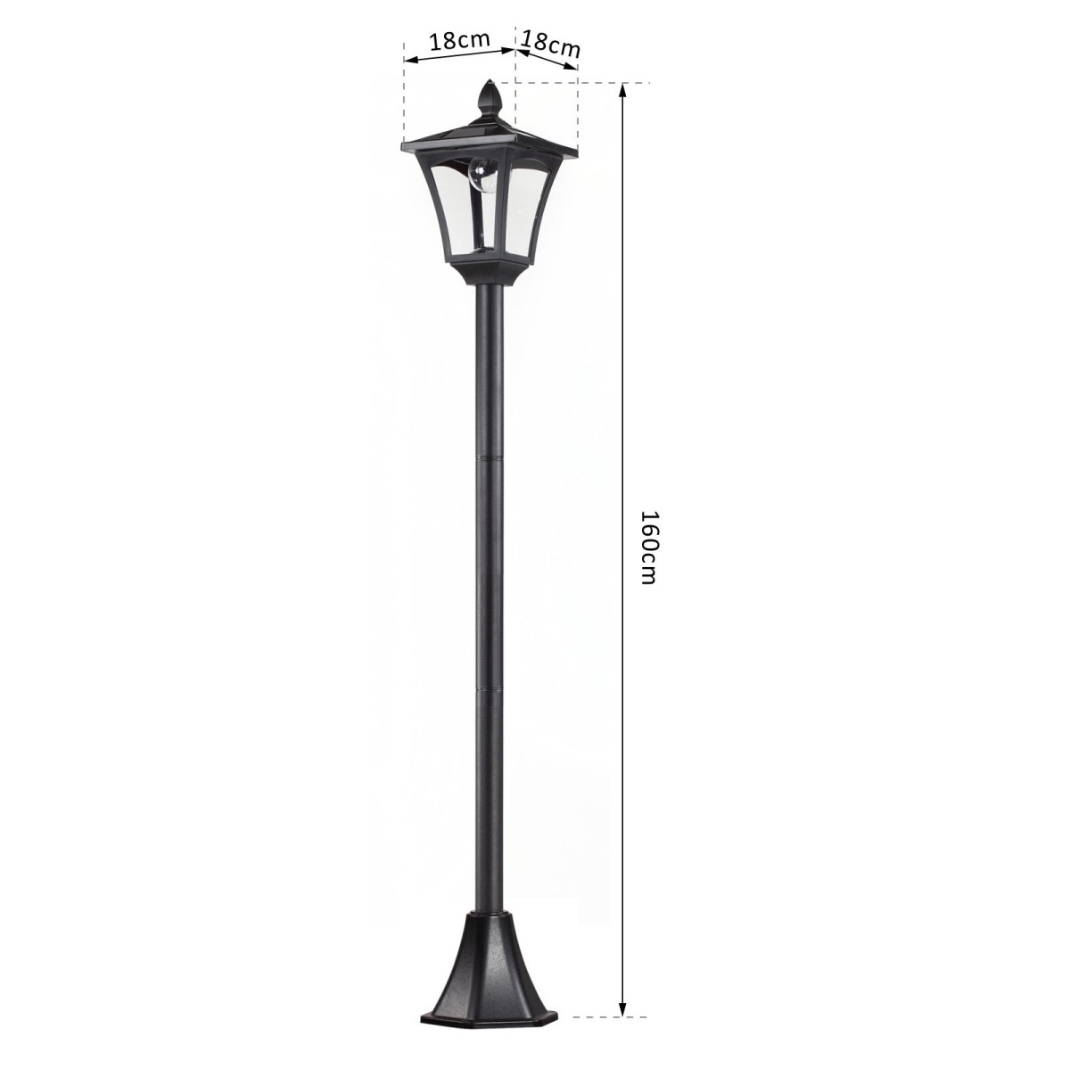 Ηλιακό φανάρι κήπου LED, φωτιστικό δαπέδου από ανοξείδωτο ατσάλι Φωτιστικό κήπου 160 cm ύψος Φανάρι εξωτερικού χώρου IP44, ηλιακό φωτιστικό με αισθητήρα φωτός 30 lumen ακίδα εδάφους, φωτιστικό κήπου για μπαλκόνι κήπου μαύρο