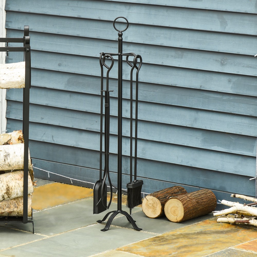 Outsunny Σετ 5 τεμαχίων αξεσουάρ τζακιού, σετ εργαλείων τζακιού, εσωτερικό σετ εργαλείων τζακιού, εργαλεία τζακιού, σιδερένιο εργαλείο, μεταλλικό μαύρο 20 x 20 x 82,5 cm