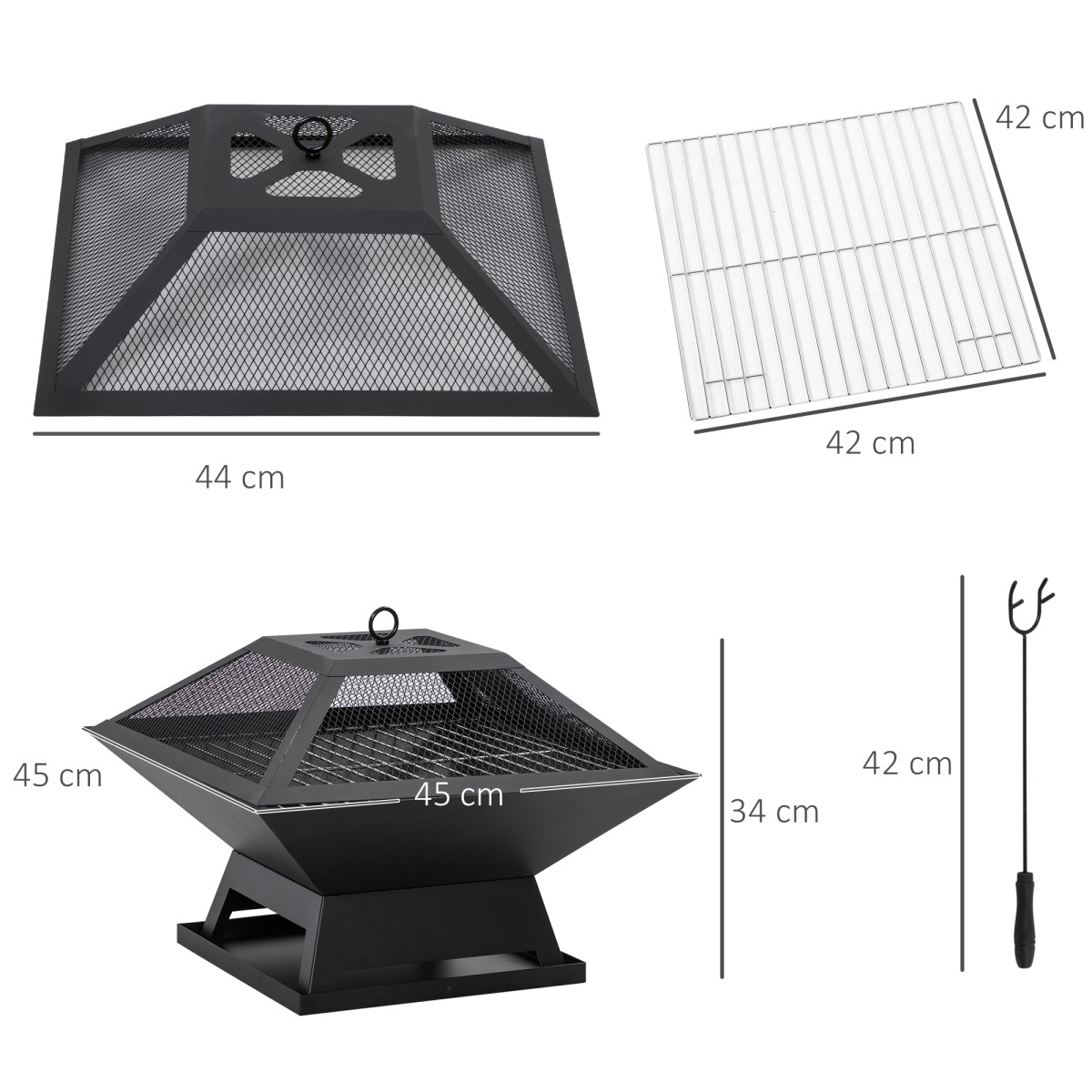 Πυροσβεστικό μπολ 45 x 45 x 34 cm από ανοξείδωτο ατσάλι με προστασία από σπινθήρες πόκερ φωτιά μπολ καλάθι φωτιά για κήπο, μπαλκόνι, BBQ camping μαύρο