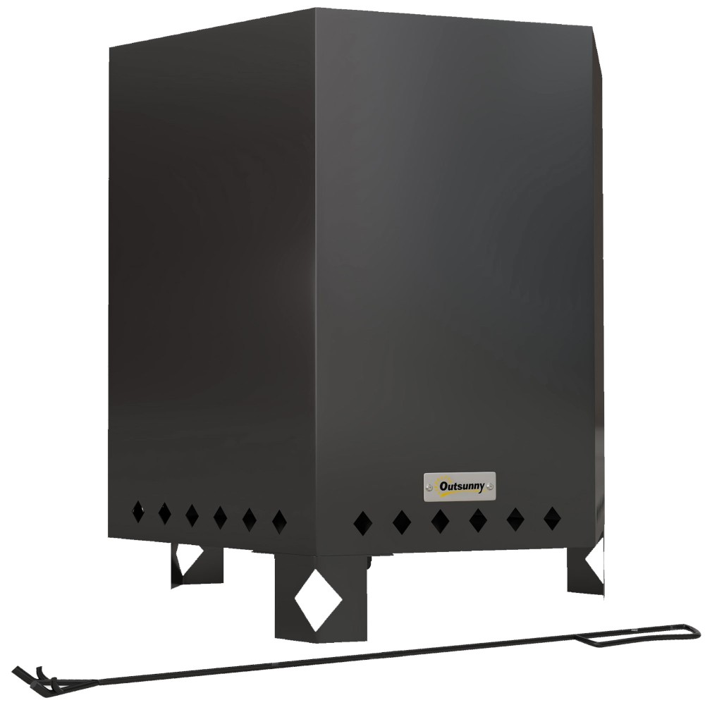 Πυροσβεστικό κύπελλο βαρέλι φωτιάς, συμπεριλαμβανομένου πόκερ, 45 x 38,8 x 46,5 cm, ασημί + μαύρο