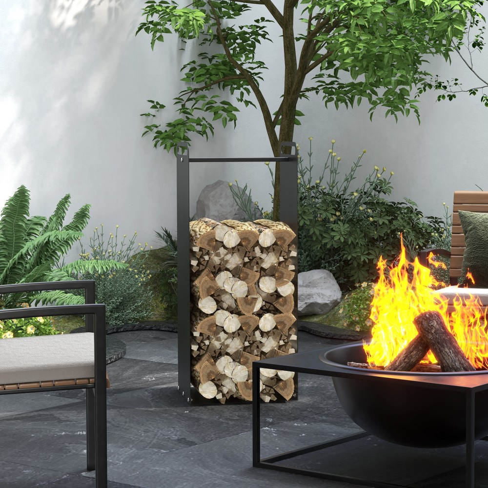 Outsunny Σχάρα για ξύλα, 2 λαβές μεταφοράς, ατσάλινο πλαίσιο, έως 30kg, 37x30x90cm, Μαύρο