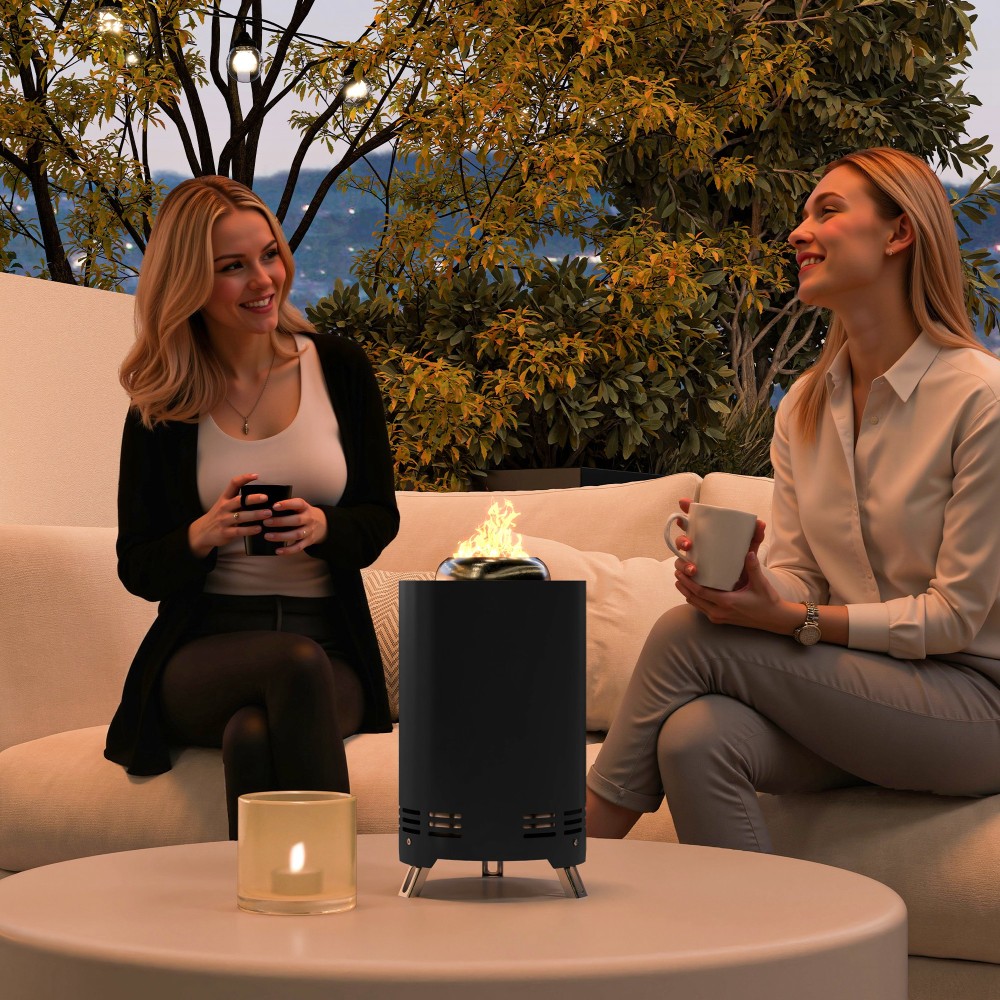 Μπολ φωτιάς Ø16x25cm από ανοξείδωτο ατσάλι με πυρίμαχα μπολ πόκερ μαύρα