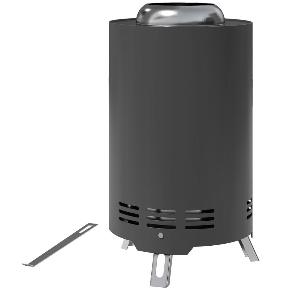 Πυροσβεστικό μπολ Ø16x25cm από ανοξείδωτο ατσάλι με πυροσβεστικό λάκκο με πόκερ Μπολ Φωτιά χωρίς καπνό γκρι