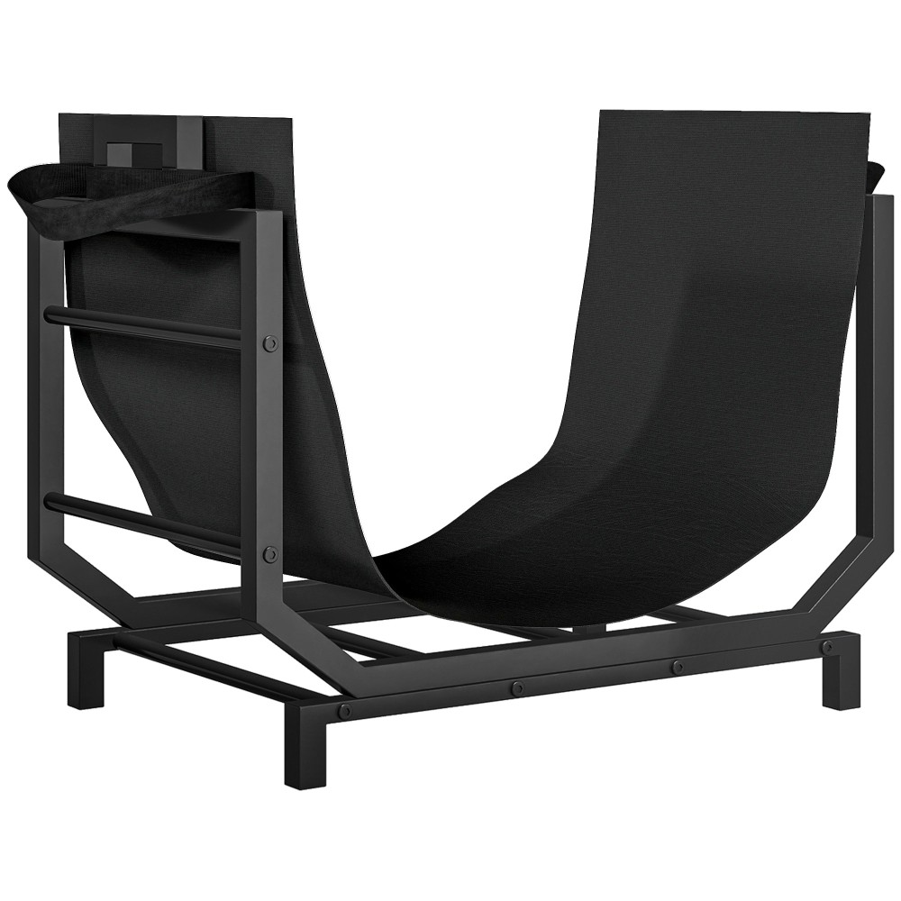 Ξυλοθήκη Outsunny για εσωτερικό χώρο 53 x 33 x 43 cm, ξυλοθήκη με τσάντα μεταφοράς, μέταλλο, μαύρο