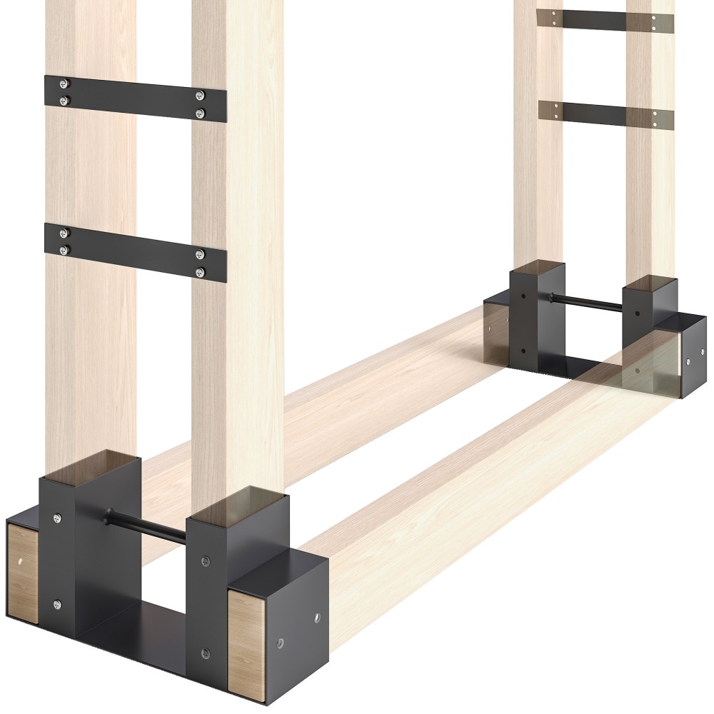 Outsunny Σετ 2 ραφιών για ξύλα τζακιού εσωτερικού χώρου 33,5 x 10 x 15,5cm, ράφι για ξύλα με ρυθμιζόμενο μήκος, μεταλλικό, μαύρο