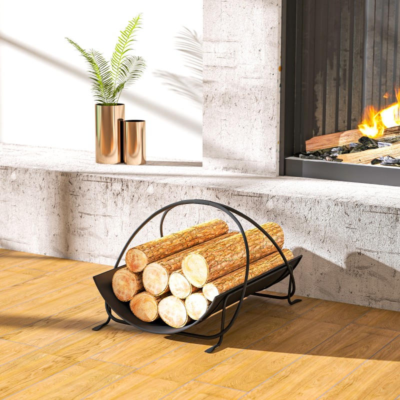 Σχάρα καυσόξυλων για εσωτερική χρήση 51 x 38 x 33 cm γεωμετρική σχάρα καυσόξυλων με μεταλλική λαβή, μαύρη