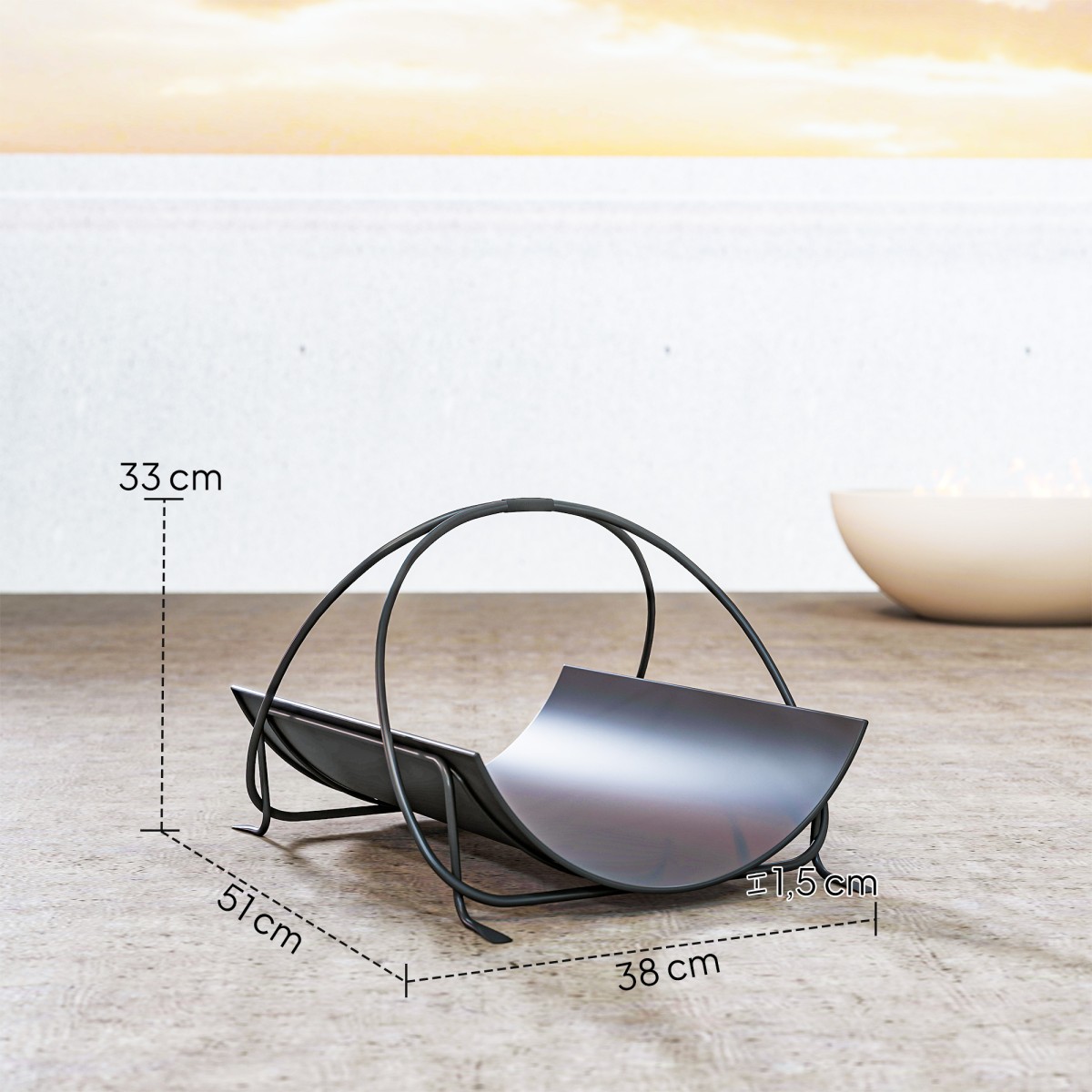 Σχάρα καυσόξυλων για εσωτερική χρήση 51 x 38 x 33 cm γεωμετρική σχάρα καυσόξυλων με μεταλλική λαβή, μαύρη