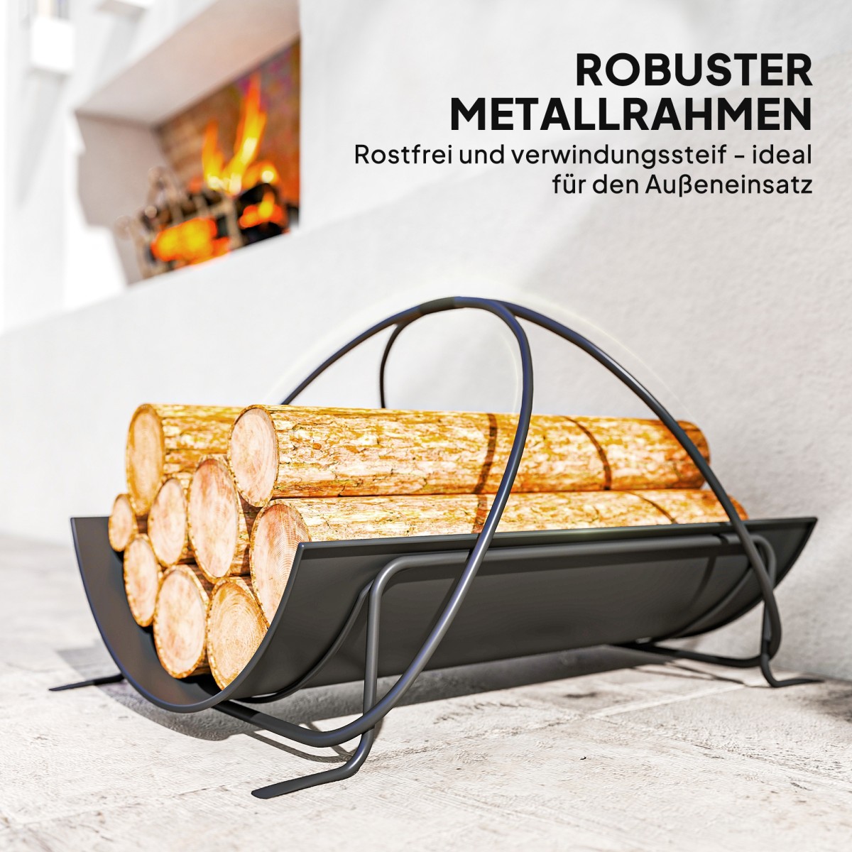Σχάρα καυσόξυλων για εσωτερική χρήση 51 x 38 x 33 cm γεωμετρική σχάρα καυσόξυλων με μεταλλική λαβή, μαύρη