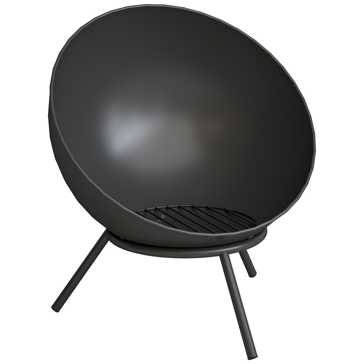 Μπολ για φωτιά 60 x 53 x 66 cm ρυθμιζόμενο λάκκο φωτιάς με πλέγμα πόκερ μαύρη βάση