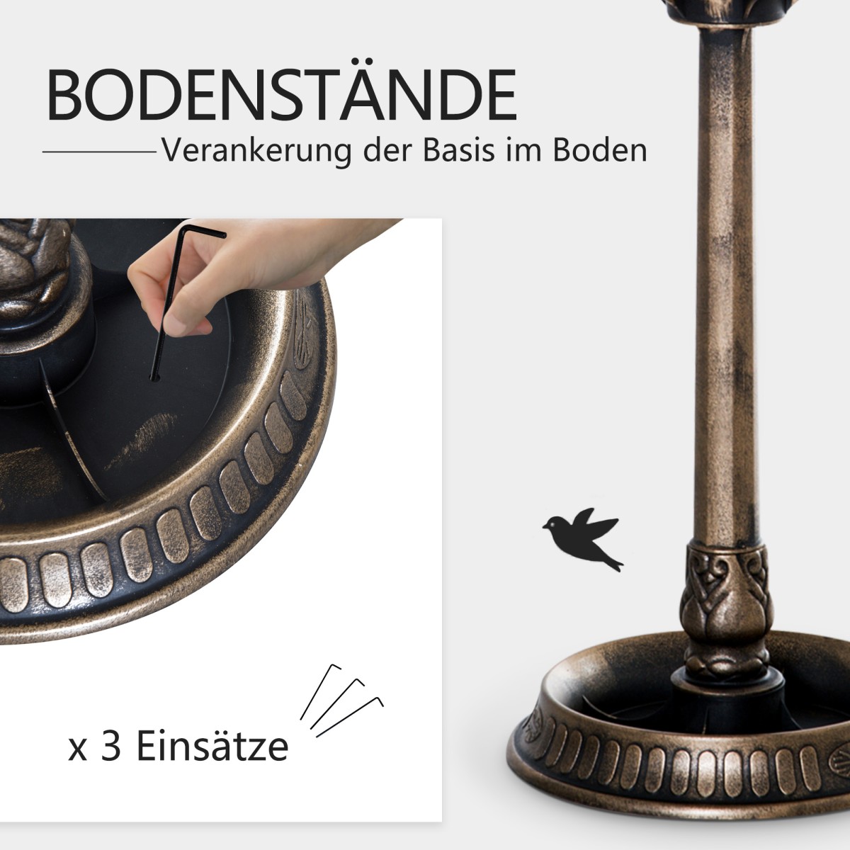 Vogeltränke Bird Bath Vintage Design, ανθεκτικό στο υγρό, 50 cm × 50 cm × 113 cm, ορείχαλκος