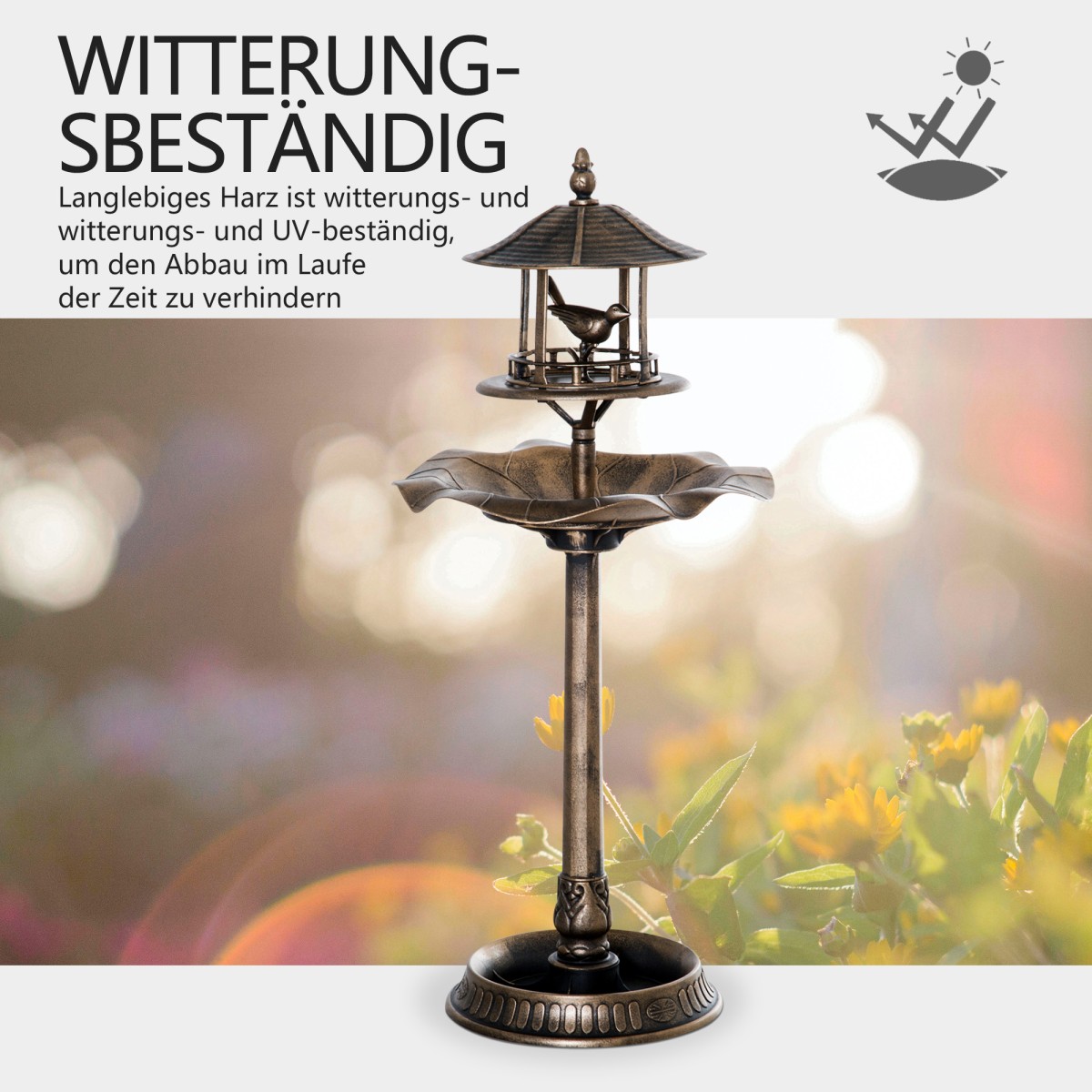Vogeltränke Bird Bath Vintage Design, ανθεκτικό στο υγρό, 50 cm × 50 cm × 113 cm, ορείχαλκος