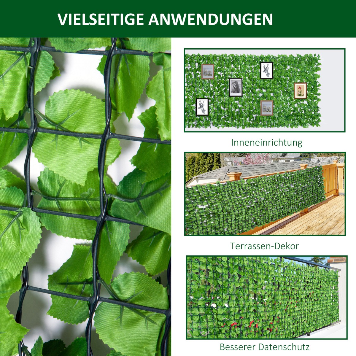 Τεχνητός φράκτης Privacy Screen UV Proteced Privacy Screen with Leaves Hedge Fence 300 x 150 cm Πράσινο