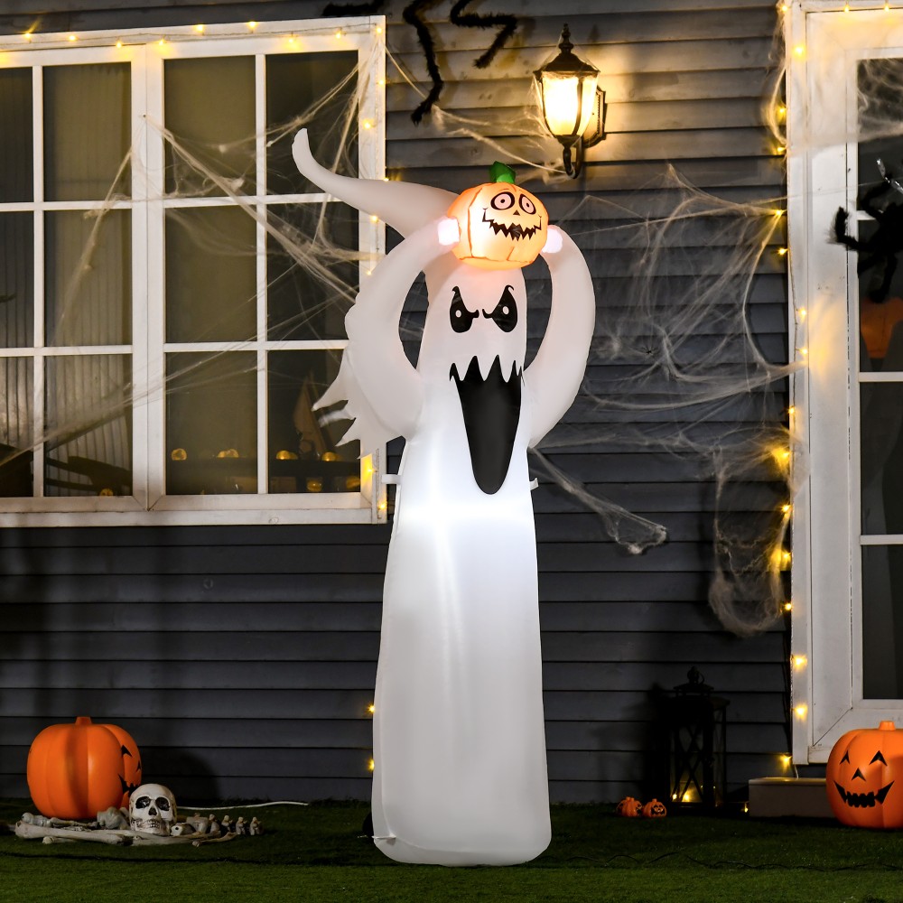Halloween φουσκωτό φάντασμα 1,8 m διακόσμηση με led λευκό + πορτοκαλί πολυεστέρας 80 x 40 x 180 cm