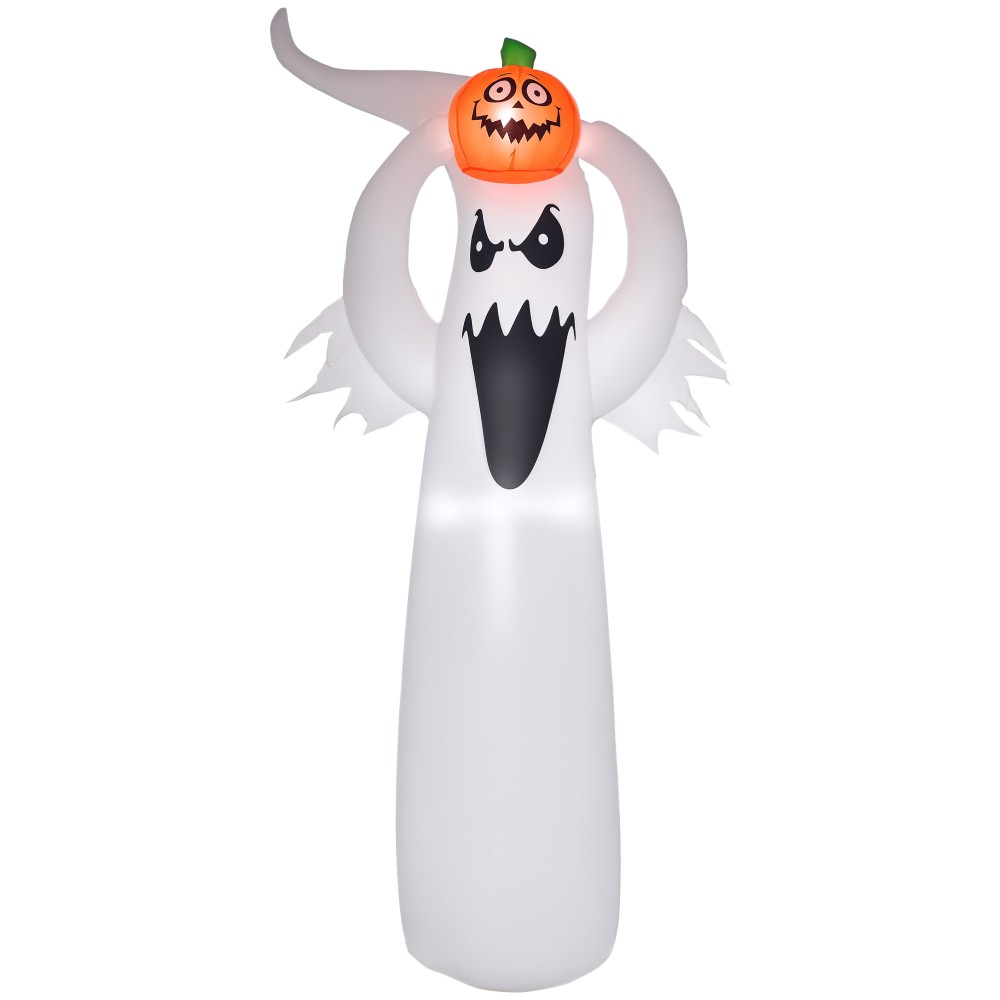 Halloween φουσκωτό φάντασμα 1,8 m διακόσμηση με led λευκό + πορτοκαλί πολυεστέρας 80 x 40 x 180 cm