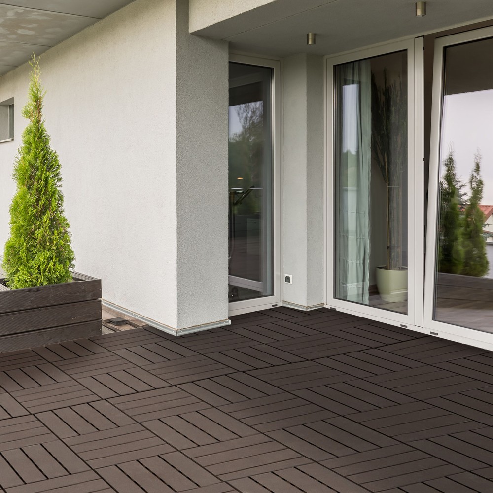 Πλακάκια βεράντας 30 x 30 cm 9 τεμάχια 0,81㎡ πλακάκια κλικ πλακάκια μπαλκονιού με σύστημα κλικ λειτουργία αποχέτευσης πλακάκι κάλυψη δαπέδου για μπαλκόνι βεράντας καφέ
