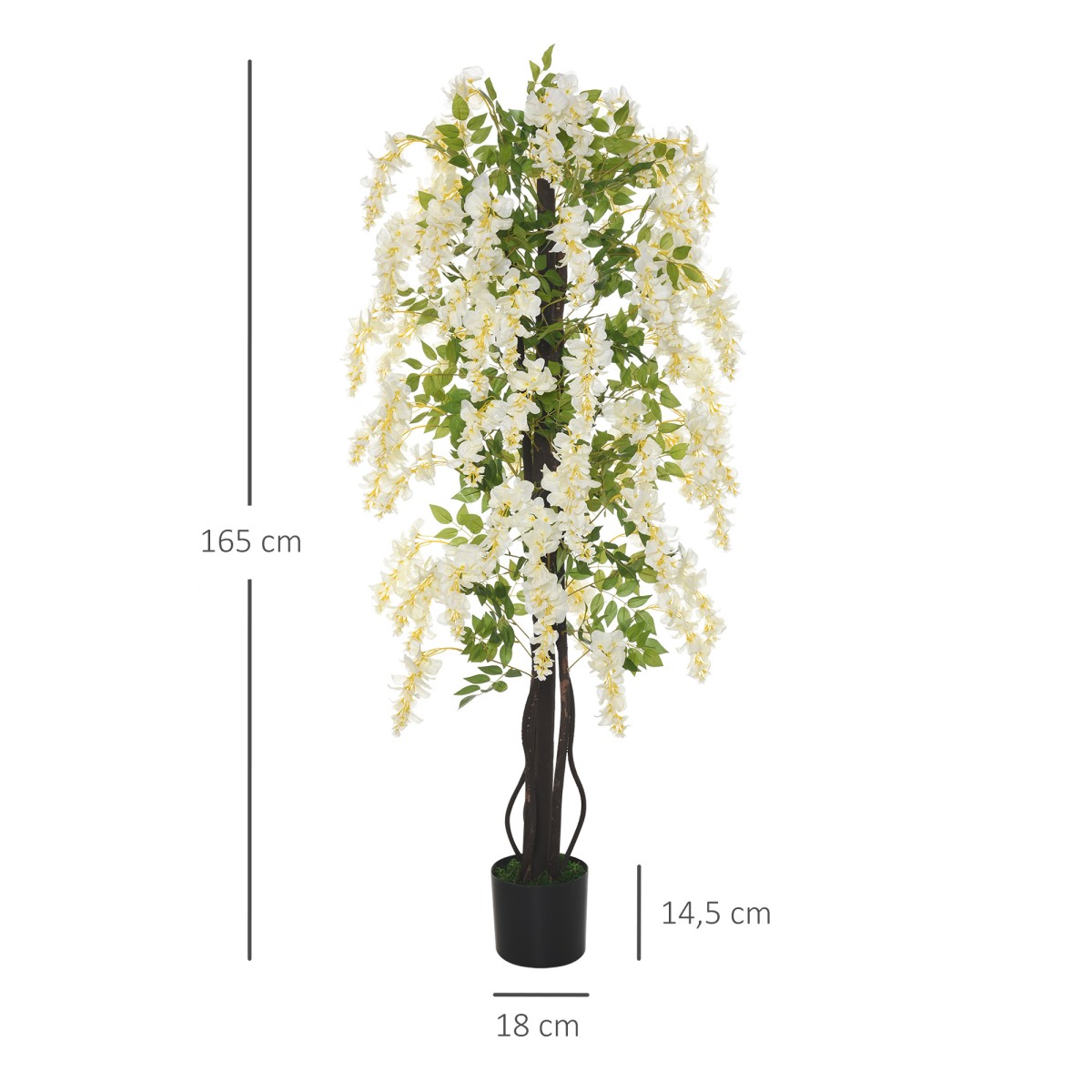 Τεχνητή wisteria μεγάλο τεχνητό φυτό 165 εκατοστών, πλαστικά τεχνητά φυτά τεχνητά λουλούδια σε γλάστρα, ψεύτικο φυτό σαν αληθινό για σαλόνι γραφείου μοντέρνα διακόσμηση δώρο