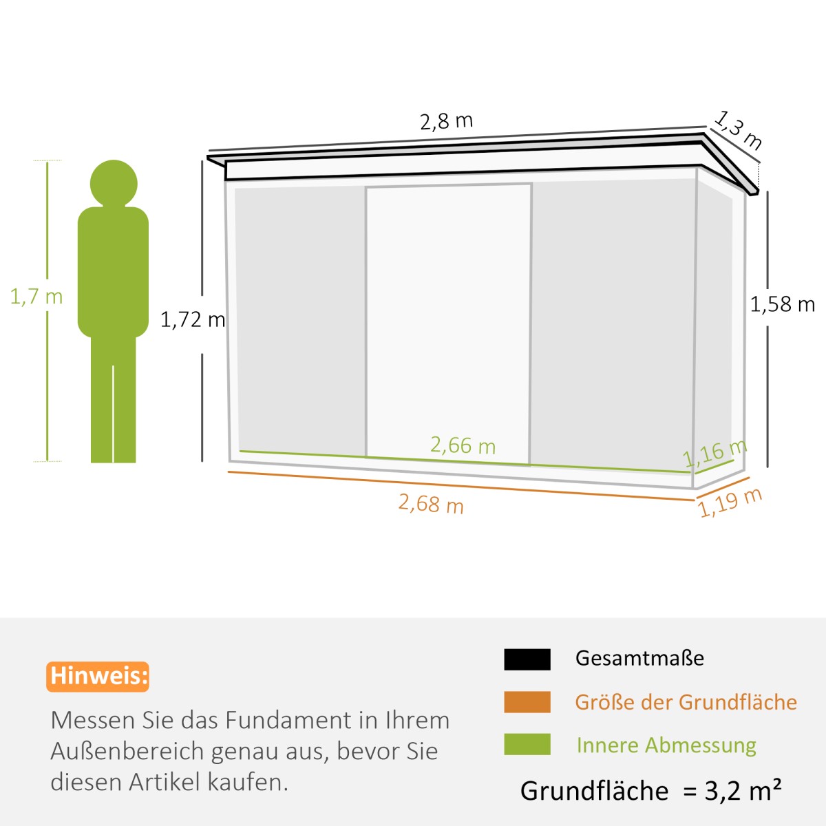 Μεταλλικό υπόστεγο εργαλείων 6,3m³ 280x130x172cm υπόστεγο εργαλείων με κλειστή οροφή συρόμενη πόρτα αδιάβροχο υπόστεγο κήπου υπαίθριο υπόστεγο κήπου ντουλάπι για υπαίθριο χώρο πίσω αυλής ανθρακί, σκούρο πράσινο