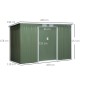 Μεταλλικό υπόστεγο εργαλείων 6,3m³ 280x130x172cm υπόστεγο εργαλείων με κλειστή οροφή συρόμενη πόρτα αδιάβροχο υπόστεγο κήπου υπαίθριο υπόστεγο κήπου ντουλάπι για υπαίθριο χώρο πίσω αυλής ανθρακί, ανοιχτό πράσινο
