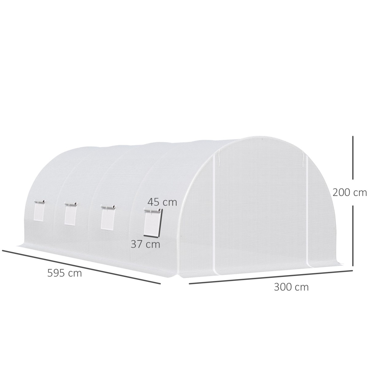 Θερμοκήπιο 595x300x200cm αλουμινόχαρτο θερμοκηπίου ντοματόσπιτο με πόρτα, παράθυρο, σήραγγα φύλλου από γαλβανισμένο χάλυβα, σήραγγα φυτών, θερμοκήπιο με σχοινιά αγκύρωσης εδάφους, σήραγγα κήπου, λευκό