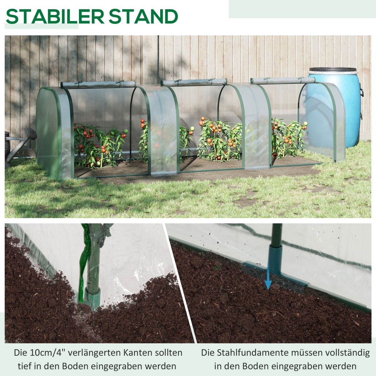Θερμοκήπιο φιλμ, τρεις πόρτες roll-up, ατσάλινο πλαίσιο, διάφανο, 295 x 100 x 80 cm