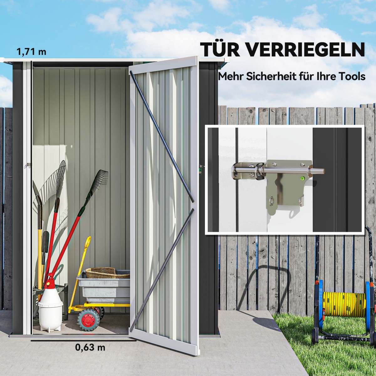 Μεταλλικό υπόστεγο εργαλείων 1,07 m² 142 x 86 x 189 cm υπόστεγο εργαλείων με πτυσσόμενη οροφή που κλειδώνει, αδιάβροχο υπόστεγο κήπου υπαίθριο υπόστεγο κήπου για υπαίθριο χώρο πίσω αυλής σκούρο γκρι