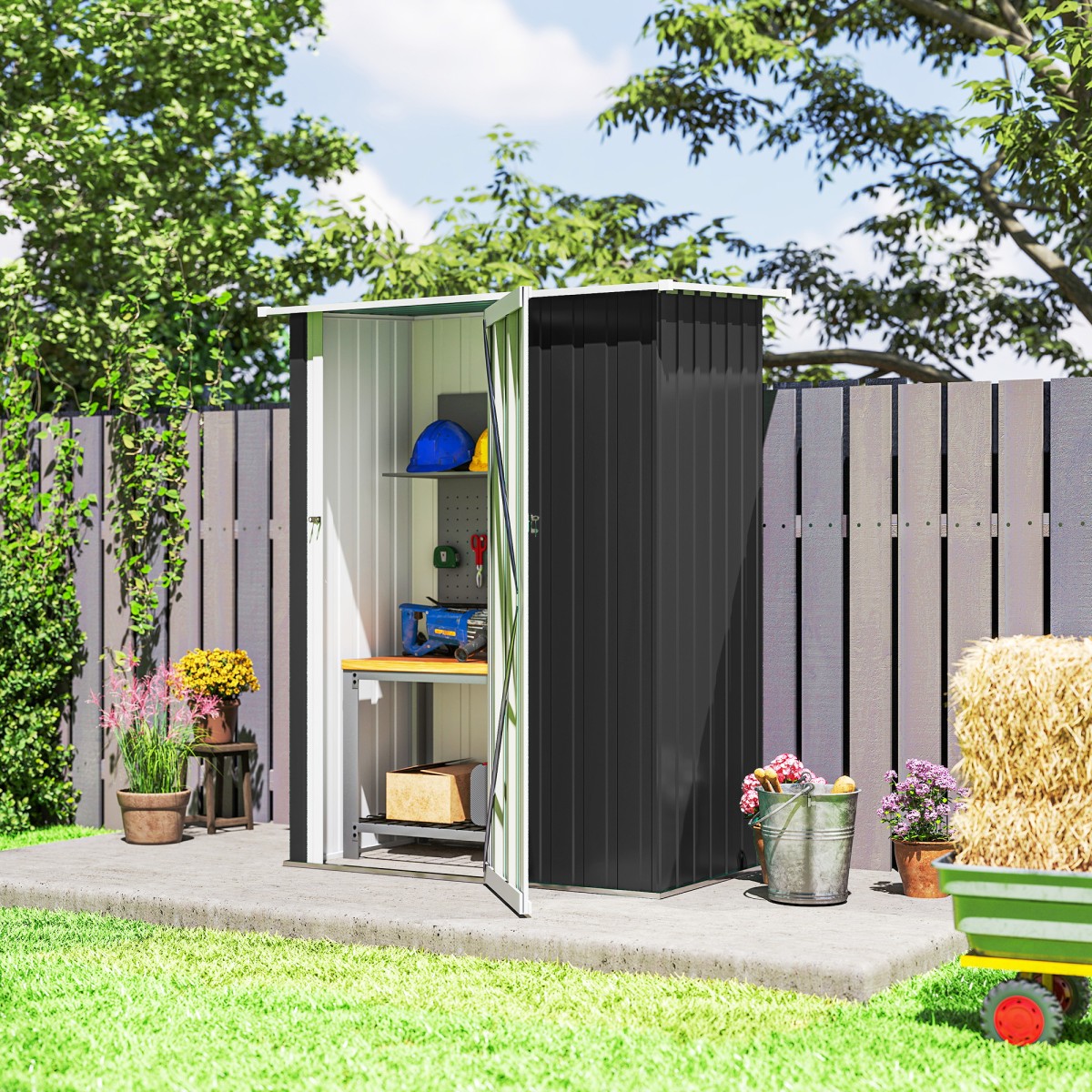Μεταλλικό υπόστεγο εργαλείων 1,07 m² 142 x 86 x 189 cm υπόστεγο εργαλείων με πτυσσόμενη οροφή που κλειδώνει, αδιάβροχο υπόστεγο κήπου υπαίθριο υπόστεγο κήπου για υπαίθριο χώρο πίσω αυλής σκούρο γκρι
