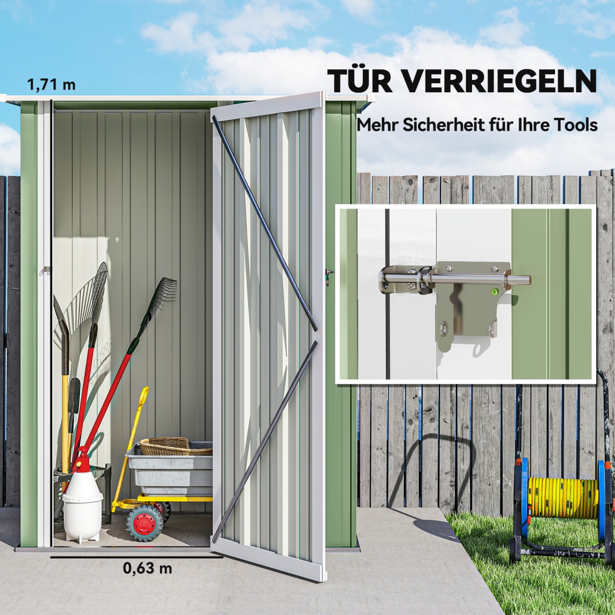 Μεταλλικό υπόστεγο εργαλείων 1,07 m² 142 x 86 x 189 cm Υπόστεγο εργαλείων με πτυσσόμενη οροφή που κλειδώνει πόρτα αδιάβροχο υπόστεγο κήπου Υπαίθριο υπόστεγο κήπου για υπαίθριο κήπο στην πίσω αυλή πράσινο